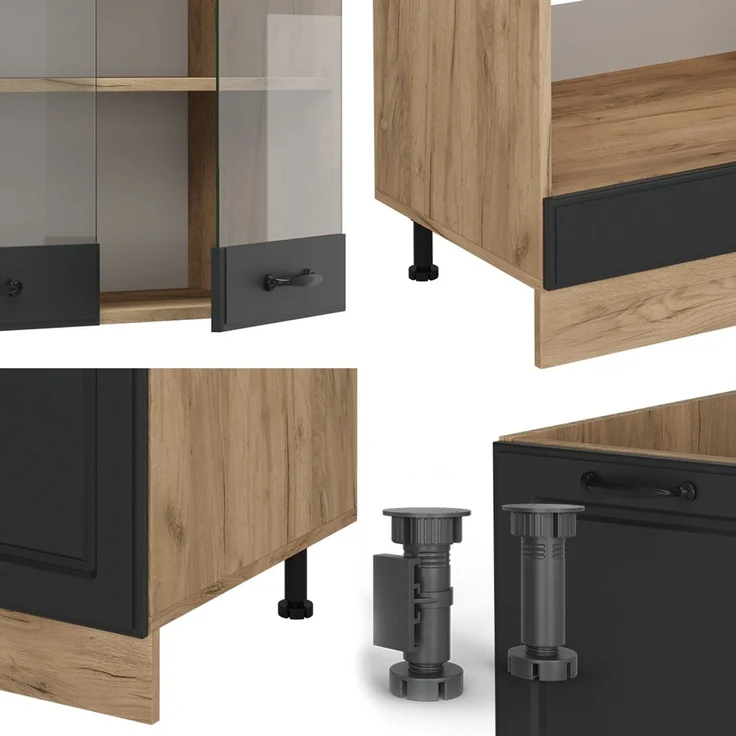 Eckküche R-Line Anthrazit Landhaus/Goldkraft Eiche 287 x 60 cm , AP Anthrazit Vicco – Bild 6