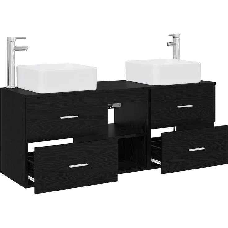 vidaXL Badezimmerschrank-Set 3 stk. Schwarze Eiche 129 x 41 x 80 cm 3405820 – Bild 4