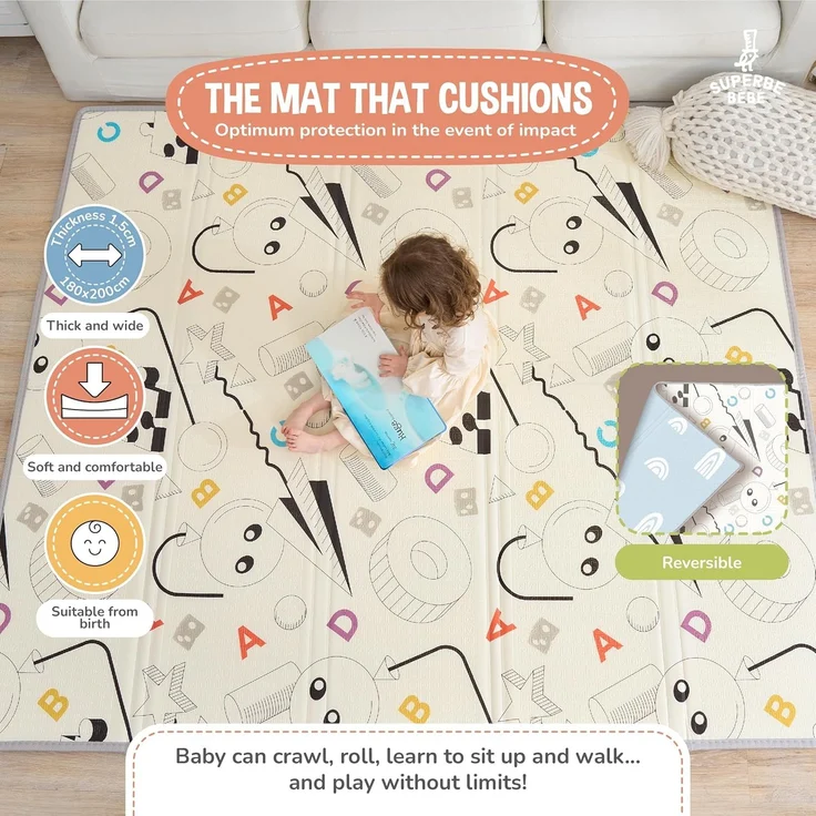 Krabbelmatte Baby Faltbar Spielmatte Kinder Spieldecke 180x200x1.5cm Krabbeldecke Für Baby - Babymatte Kindermatte - Schaumstoffmatte Kinderteppich- Spielteppich - Bodenmatte Kinder - Babygeschenk – Bild 2
