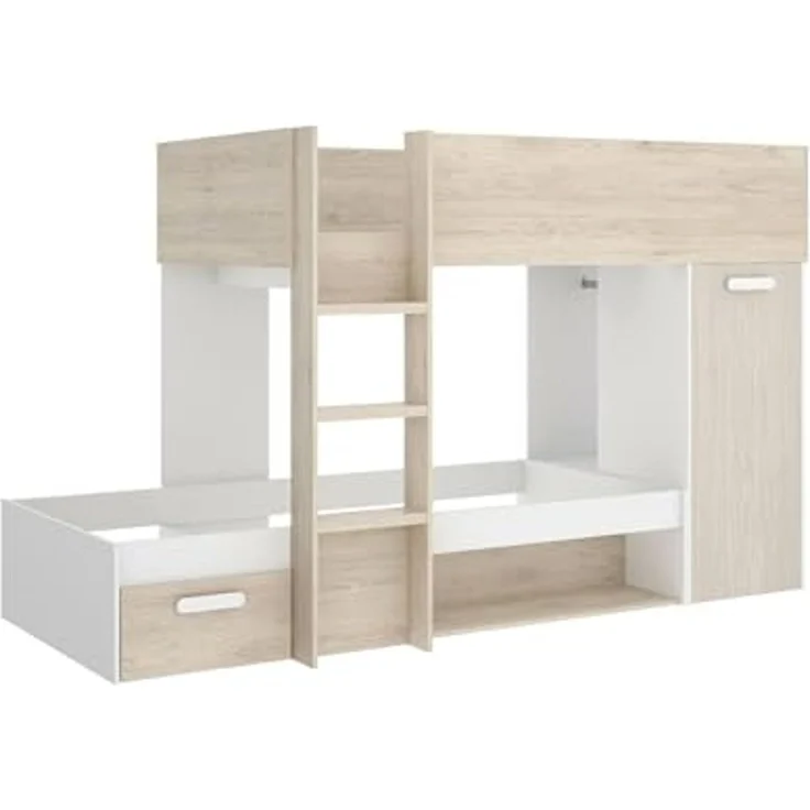 Dmora - Schlafzimmer Focalone, Komplettes Schlafzimmer, Kinderzimmer, Loft-Bett Kit, 246x112 h150 cm, Weiß und Eiche – Bild 2