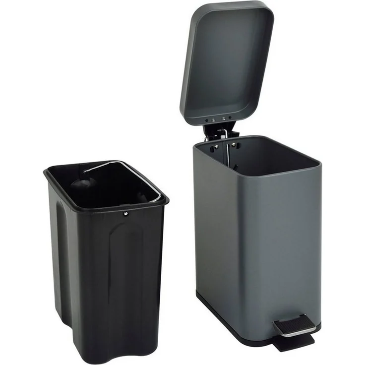 SVITA Mülleimer STM5, Treteimer, Kosmetikeimer, Softclose, 5L, Stahl pulverbeschichtet, Grau – Bild 2