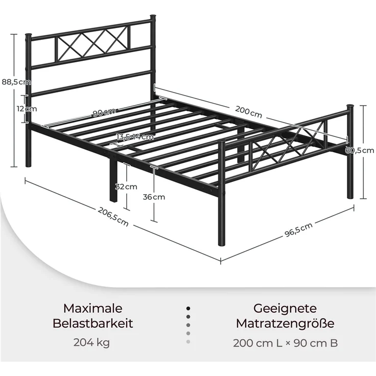 Yaheetech Bettgestell Metallbett mit Lattenrost, mit Kopfteil, 90x200cm – Bild 4