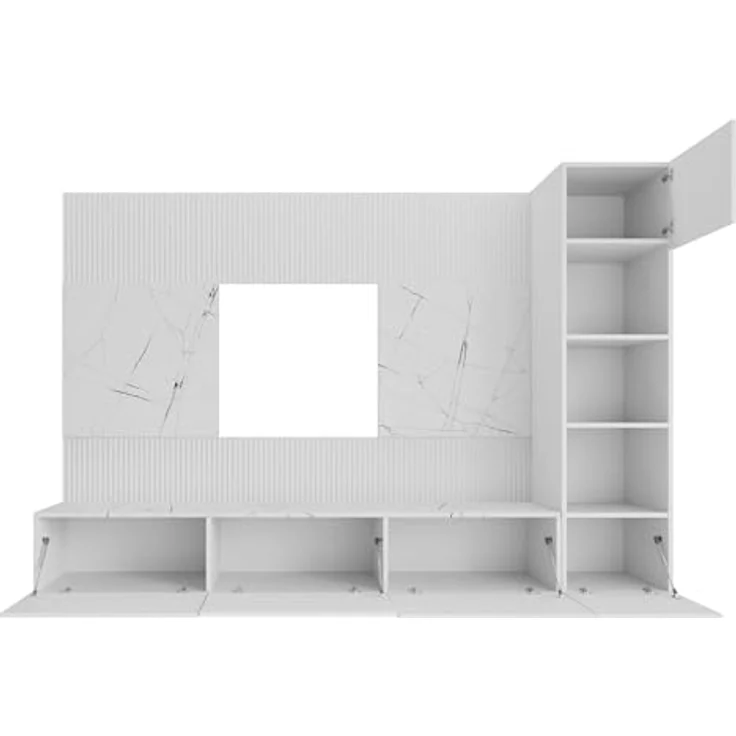 Mirjan24 Wohnwand, Beige, Holzwerkstoff, 220x150x38 cm, mit griffloses Öffnungssystem und Gasdruckfeder – Bild 5