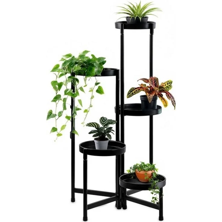 Spetebo Blumenständer Metall Pflanzenständer mit 5 Etagen - 80 x 47 cm (Anzahl, 1 St, Stück), zum Ausklappen – Bild 4