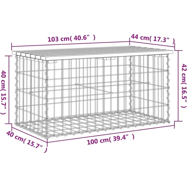 vidaXL Gartenbank aus Gabionen 103x44x42 cm Massivholz Kiefer 834359 – Bild 7