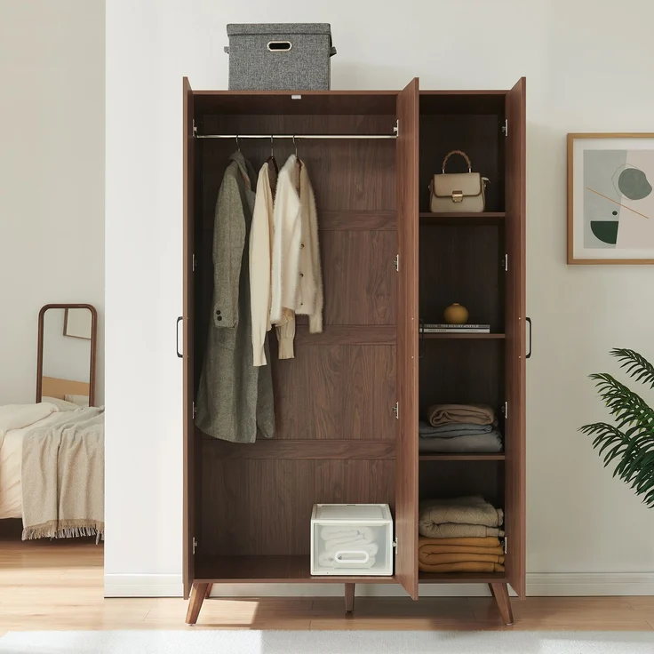 Kleiderschrank Norg 191x120x52 cm 3 Türen 4 Fächer Walnussoptik [en. casa] – Bild 4