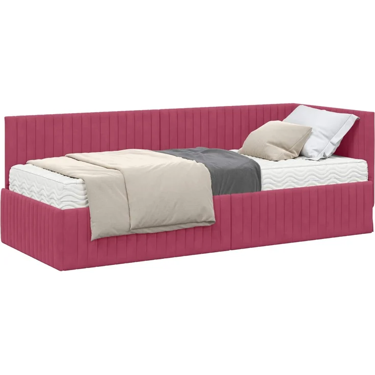 vidaXL Eckbettgestell mit Matratze mit Kopfteil 2 pcs Rot Samt 3393802 – Bild 2