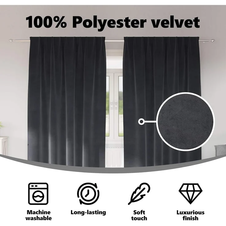 vidaXL Vorhänge 2 stk. Dunkelgrau 140 x 260 cm Samt 4107232 – Bild 5