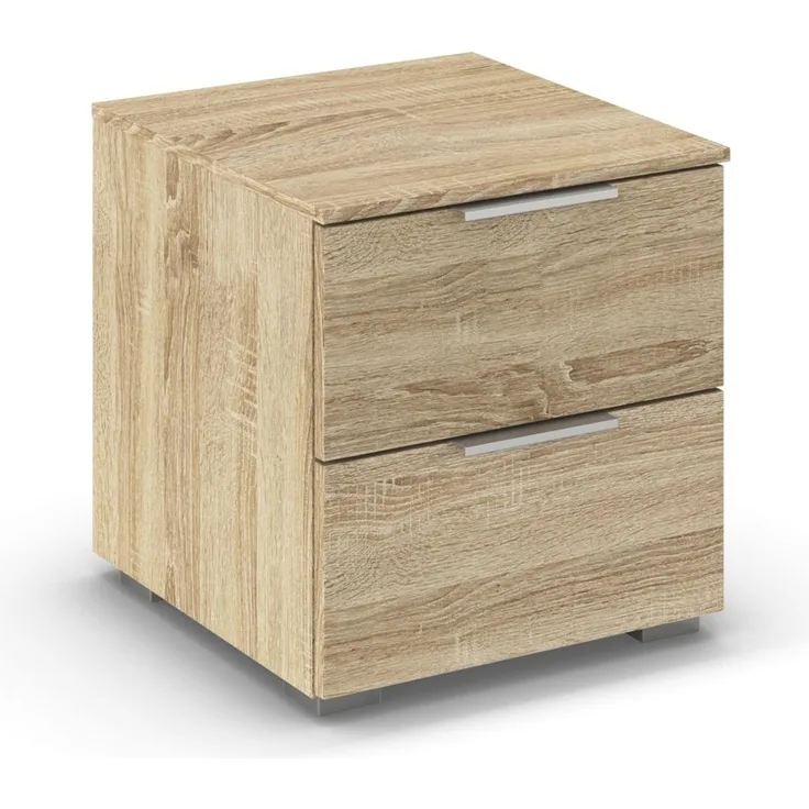 Rauch Möbel Alabama, Nachttisch für Schlafzimmer, Kinderzimmer, Gästezimmer, mit 2 Schubladen, Soft-Close-Funktion, Farbe Eiche Sonoma, Holz, Griff Alufarben, Maße 40 x 42 x 42 cm