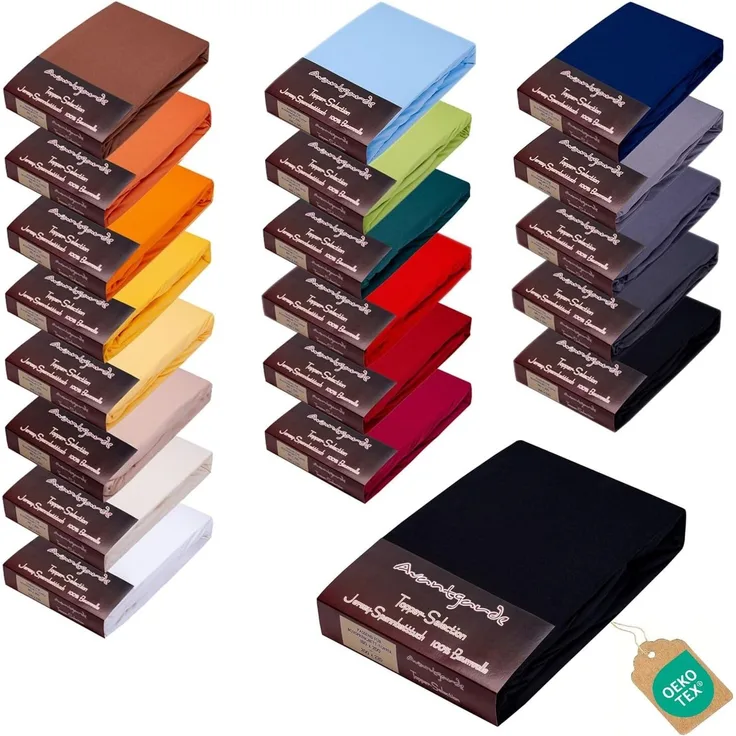 AVANTGARDE Premium Topper SPANNBETTLAKEN - 180x200-200x220 cm - für Boxspringbett Topper Auflage - extra niedriger Steg - Spannbetttuch sehr Gute ca. 170g/m² - 100% Jersey Baumwolle (16 Schwarz)