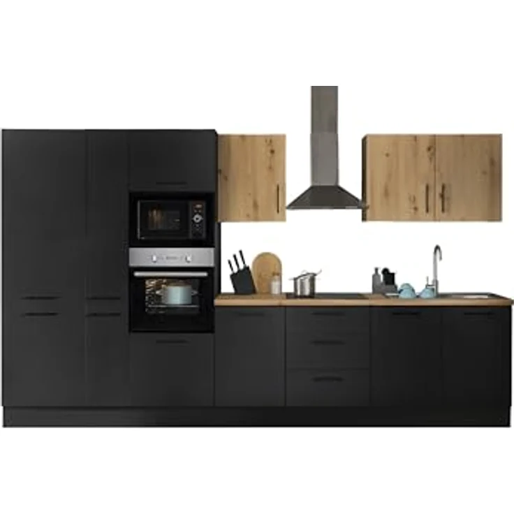Stella Trading Turin ZBM Küchenzeile 360 x 211 x 60 cm, schwarz - Ohne Küchengeräte - Moderne, geräumige Küche in Artisan-Eiche Optik mit viel Stauraum – Bild 3