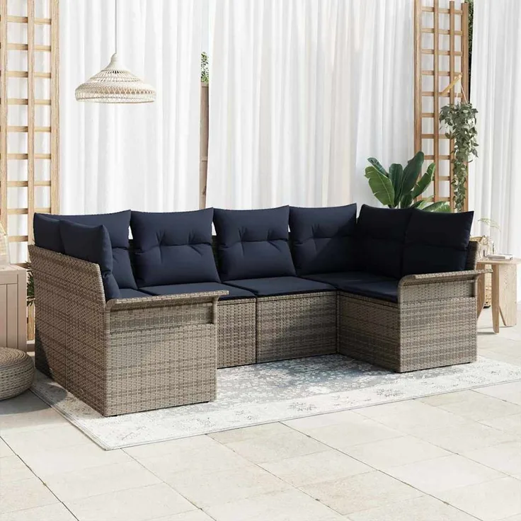 vidaXL Gartensofa-set mit Kissen 6 pcs Grau Poly-Rattan 3345505