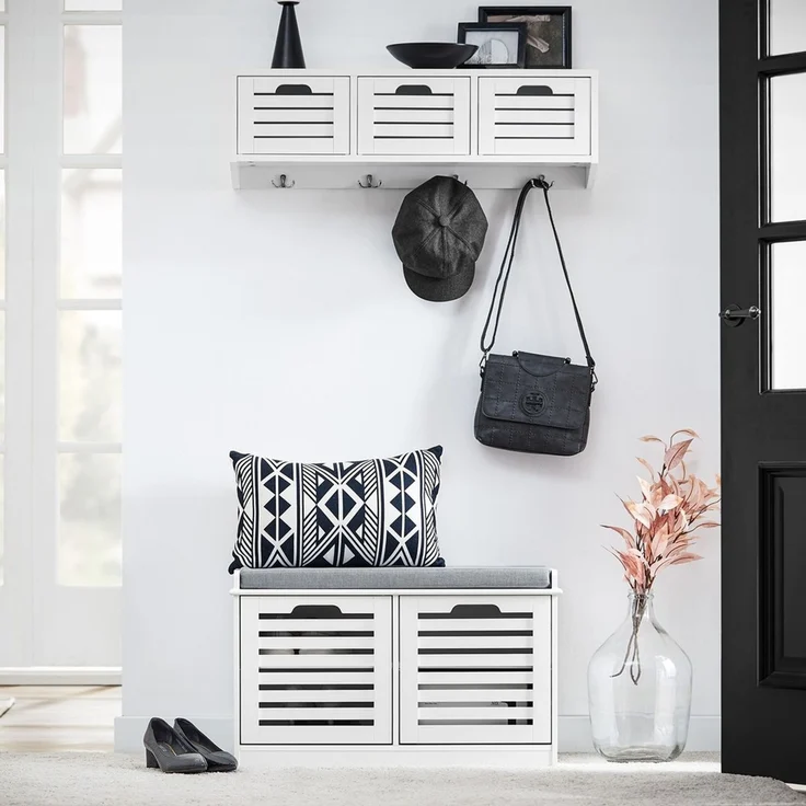 SoBuy FSR23-II-W Schuhbank, MDF, Lackiert, Weiß, 71 x 43 x 35 cm – Bild 2