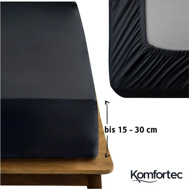 Komfortec Spannbettlaken Boxspringbett bis 15cm - 30cm Matratzenhöhe, Mikrofaser, Gummizug: Rundum, (1 Stück), 160x200 cm, Schwarz – Bild 3