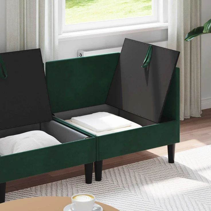 vidaXL Wohnzimmergarnitur mit Kissen 3 pcs Dunkelgrün Samt 3413738 – Bild 3