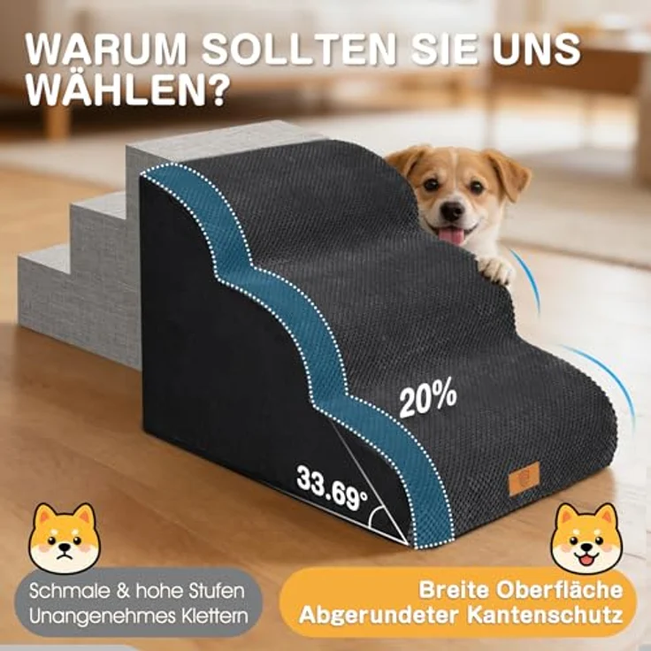 ZNM Hundetreppe – 3-stufige, wasserdichte Haustiertreppe für kleine Hunde, mit waschbarem Bezug und Reißverschluss, rutschfester Schwamm-Rampe, tragbar, auch als Katzentreppe nutzbar – Bild 5