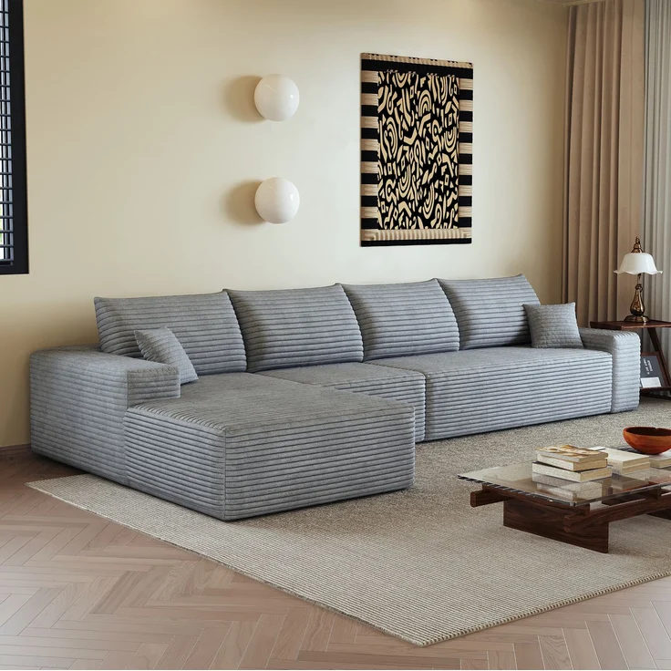 Modulares Ecksofa aus Stoff mit L-förmiger Chaiselongue, 340x175x83 cm, Grau – Bild 1
