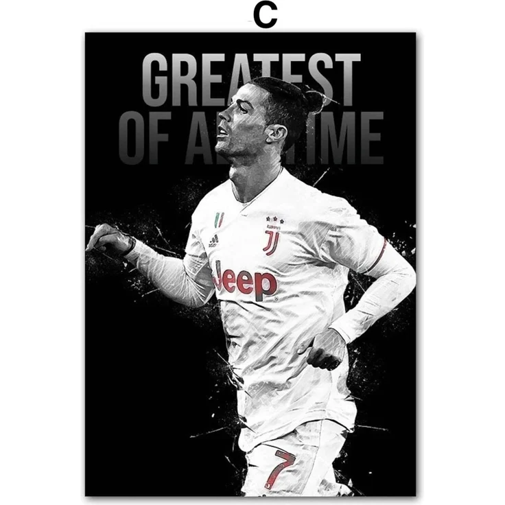 Poster Fußball Christiano Ronaldo in Schwarz Weiss Farben als Deko Print ohne Rahmen - C / 40 x 60 cm