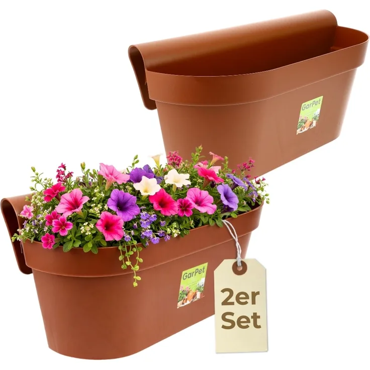 GarPet Balkonkasten 2x Geländerkasten Balkon mit Wasserspeicher Blumen Topf Kasten