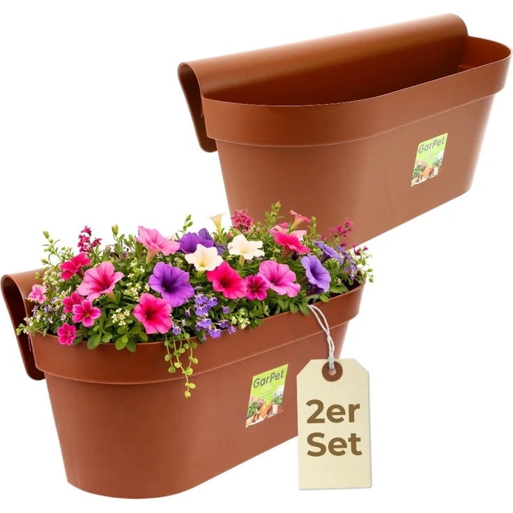 GarPet Balkonkasten 2x Geländerkasten Balkon mit Wasserspeicher Blumen Topf Kasten – Bild 1