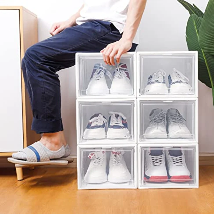Yorbay Schuhbox 3er Set Schuhbox, stapelbarer Schuhorganizer, Schuhaufbewahrung (Kunststoffbox mit halbdurchsichtige Tür), Halbdurchsichtig weiß, für Schuhe bis Größe 48 – Bild 9