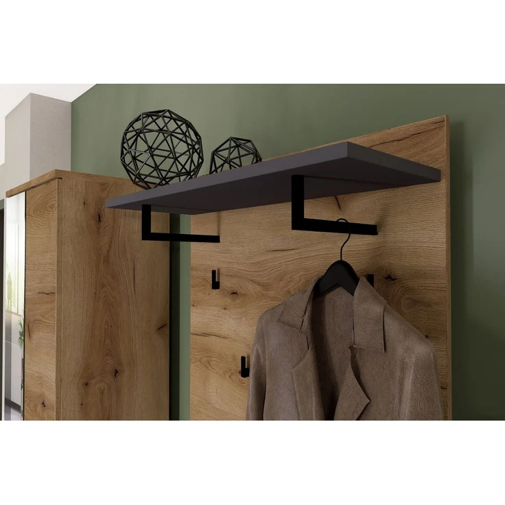 XORA 'FARGO' Wandgarderobe, Holznachbildung eiche/graphit, 80 x 100 x 30 cm, mit 4 Haken und Ablageboden – Bild 1