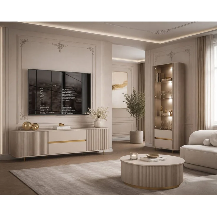 ALLHOUSE24 Wohnzimmer-Set MIRACLE IV Stilvolle Eleganz mit Vitrine und TV-Lowboard in Sandbeige, (2-St, Das Set besteht aus: Vitrine, TV Schrank), Breite: Vitrine: 76 cm, TV-Schrank: 180 cm – Bild 1