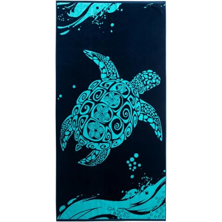 DecoKing Strandtuch groß 90x180 cm Baumwolle Frottee Velours Badetuch blau dunkelblau Marineblau weiß Turtle – Bild 2