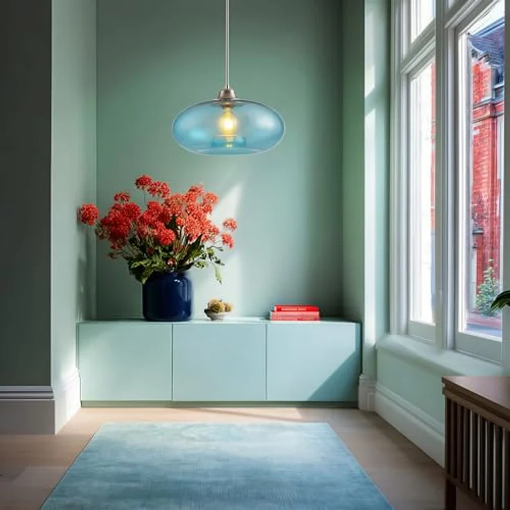 Pendelleuchte LA BURBUJA 20501 Ø40CM – Elegantes Glasblau für Ihr Zuhause, 1-flammig, E27, Mattes Nickel – Bild 9