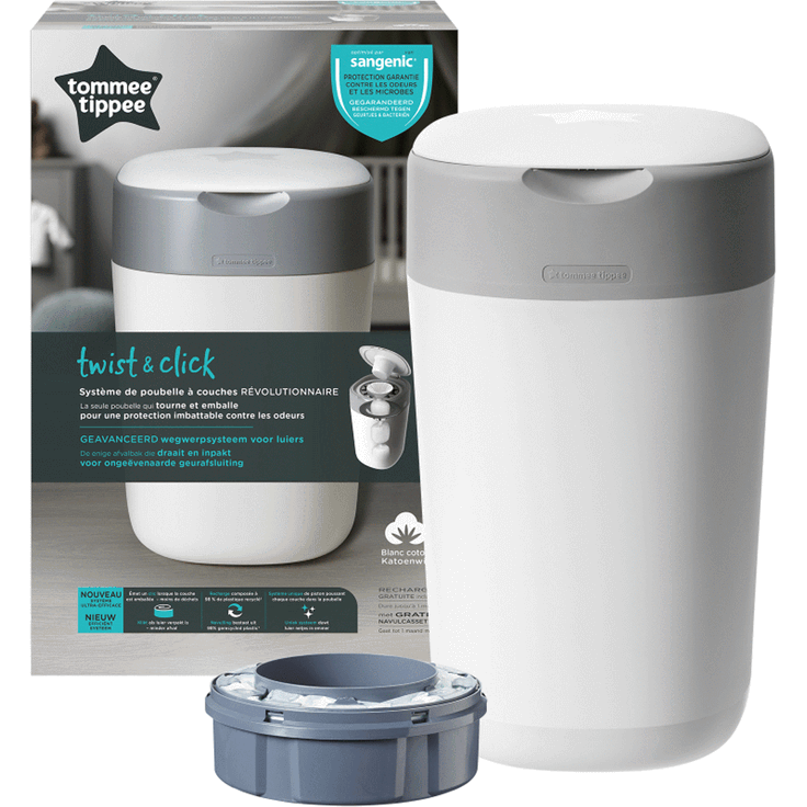 Tommee Tippee Windeleimer Twist & Click Sangenic Tec, Geruchsdichtes Windelentsorgungssystem, Inklusive 1x Nachfüllkassette, Weiß – Bild 9