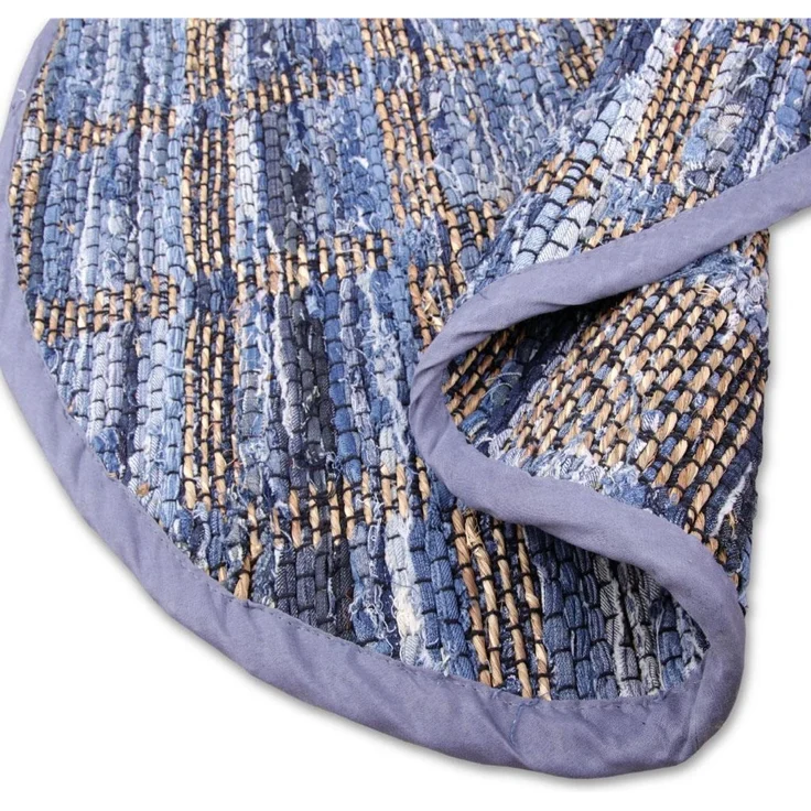 Teppich Läufer Matte Unterlage Vorleger Fußabtreter, breite Auswahl an modernen Fleckerl- und Baumwollteppichen (150cm Ø / Jeans Square) – Bild 5