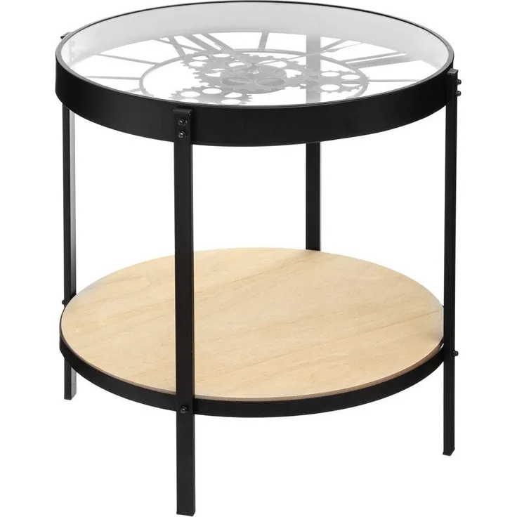 Atmosphera Beistelltisch mit Uhr und Regal MECA, Ø 50 cm, Metall