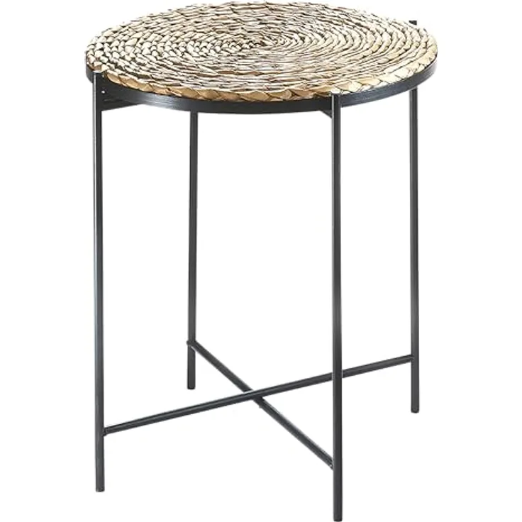 Kobolo Beistelltisch Dekotisch COFFEE aus Seegras und Metall (schwarz und natur, 1-St, Gestell und Tablett)