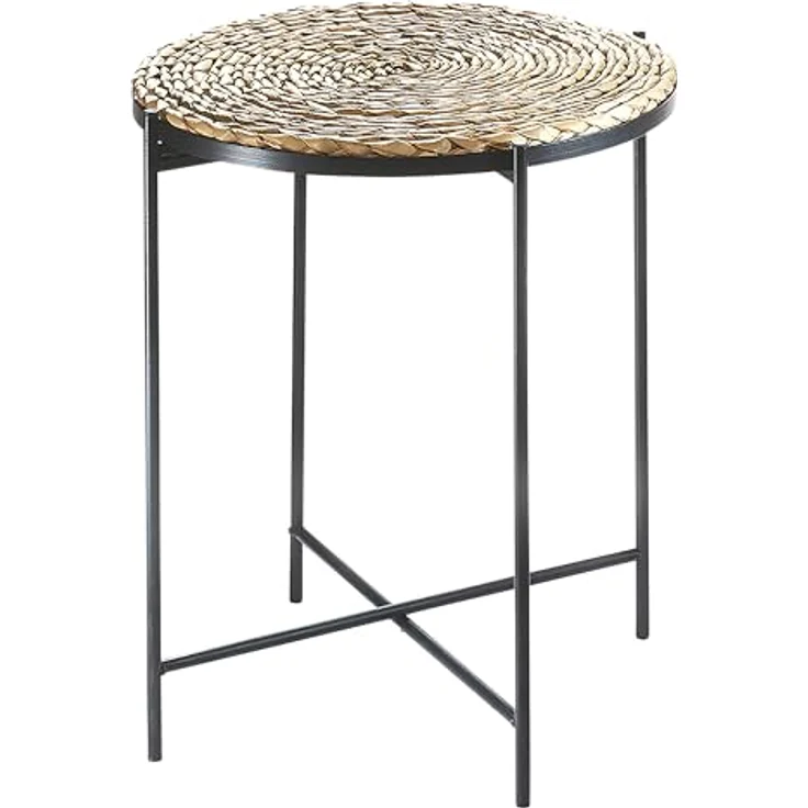 Kobolo Beistelltisch Dekotisch COFFEE aus Seegras und Metall (schwarz und natur, 1-St, Gestell und Tablett) – Bild 1