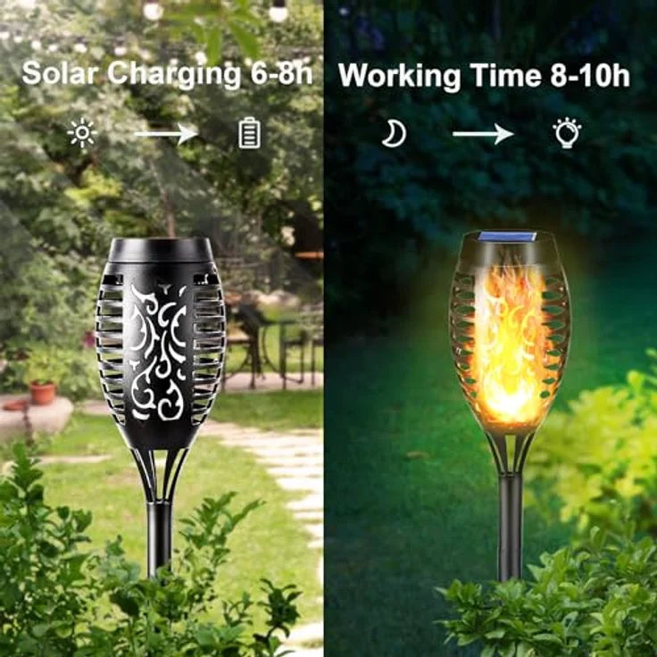 LQWELL Solarleuchten Solar Fackellicht für Außen Garten 18 Stück 12 LED Solarlampe mit Realistischer Flammeneffekt IP65 Wasserdicht Gartenfackeln Solar Weg Hinterhöfe Rasen Beleuchtung (18 Stück) – Bild 7