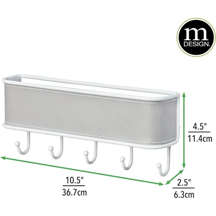 mDesign Briefablage Schlüsselbrett Organizer 5 Haken Wandmontage Grau Weiß – Bild 2