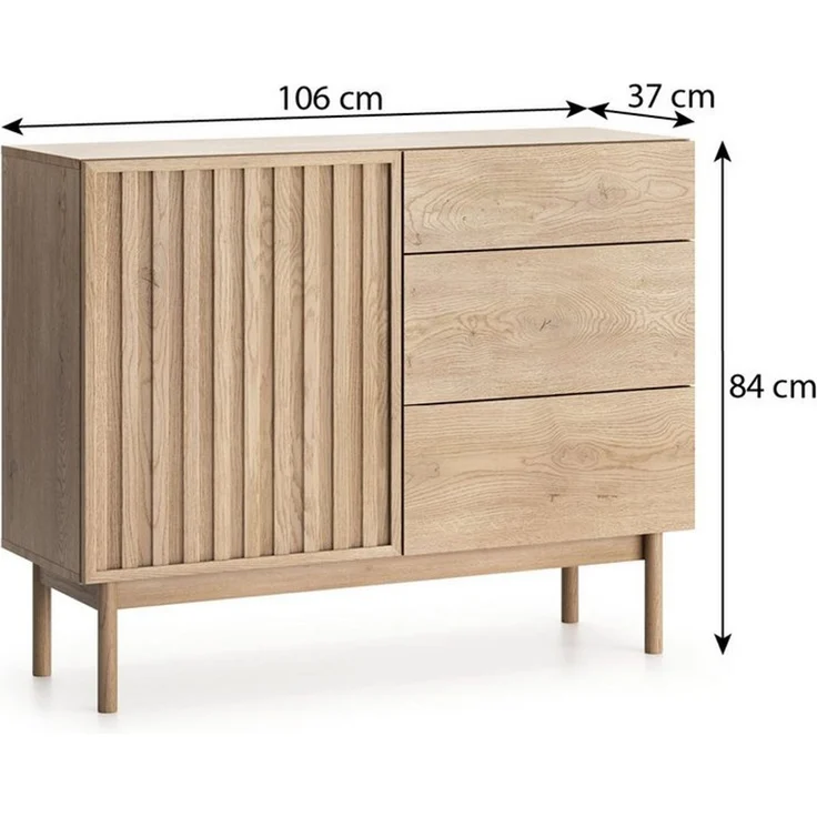 Beautysofa Kommode SAPPORO im Japandi-Stil (Push-to-Open-Funktion, mit 3 Schubladen und 1 Tür), Lamellenfront – Bild 1