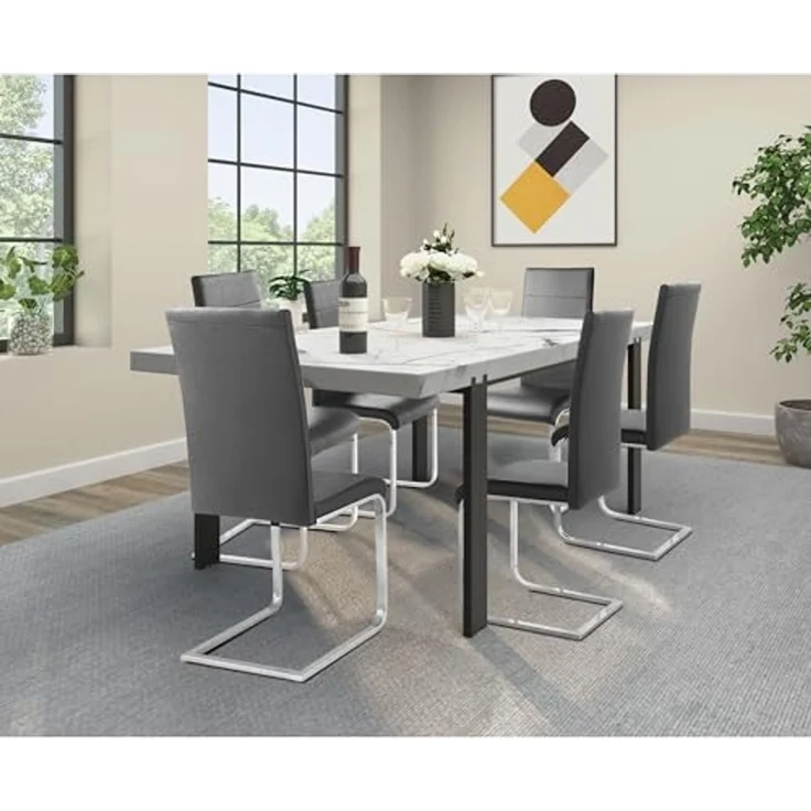 loft24 Freischwinger Cara (Set, 2 St), Metallgestell Chrom Optik, Esszimmerstuhl, Polsterstuhl, Küchenstuhl – Bild 1