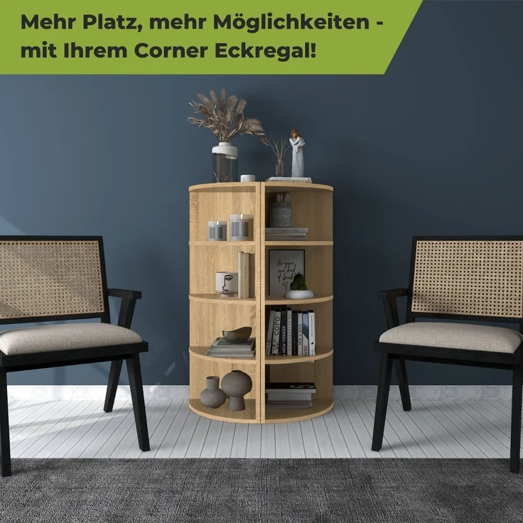 Coemo Eckregal Corner 120 aus Holz 4 Etagen Natur Sonoma – Bild 7