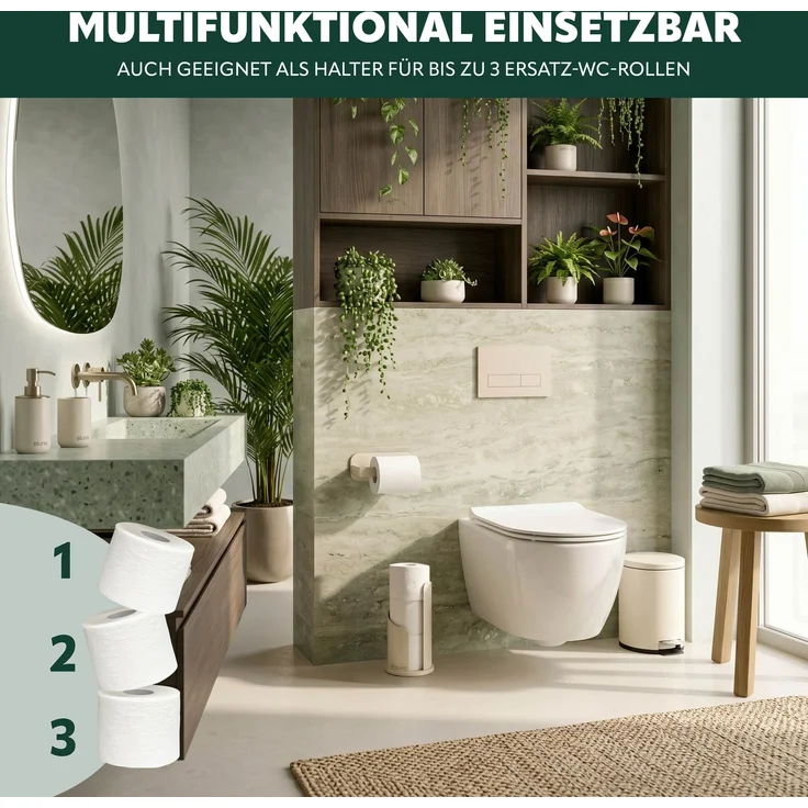 eluno Küchenrollenhalter bis 28 cm oder 3 Toilettenpapierrollen aus Edelstahl und Metall, beige, ca. Ø 15,5 x 31 cm – Bild 5