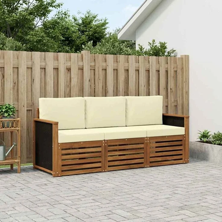 vidaXL Outdoor-Sofagarnitur 3 stk. 3-Sitzer Natur und Creme 3383951 – Bild 1