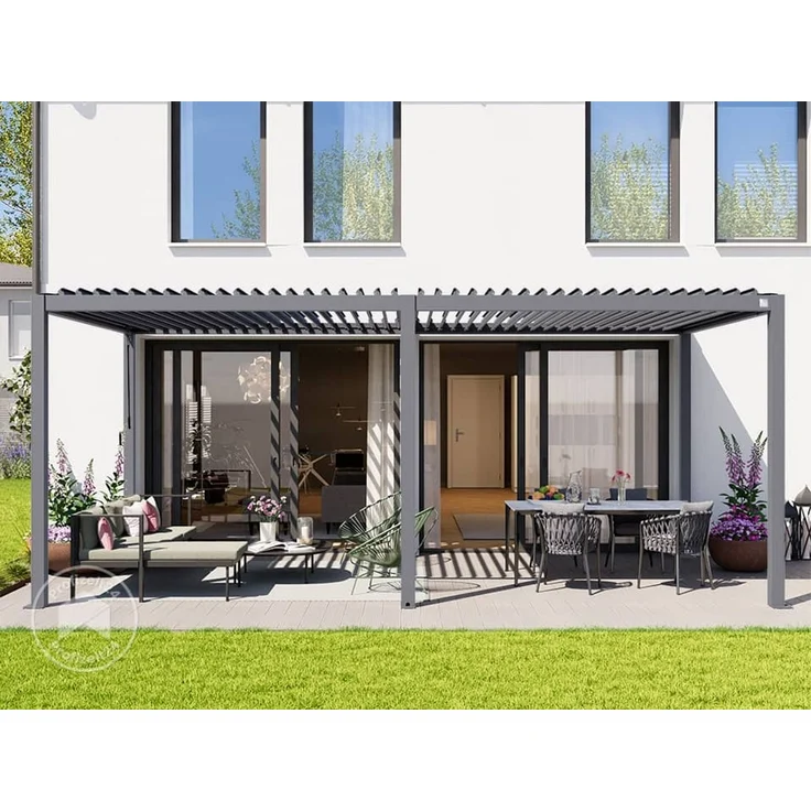 PRIMEYARD Pergola 3x6 m Aluminium-Pfosten mit Lamellendach aus Stahl graue Terrassenüberdachung – Bild 4