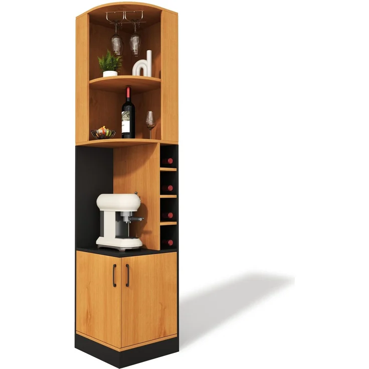Eck-Weinschrank aus MDF mit Weinglasregal und 4 Weinfächern, 40x40x182 cm, Natur – Bild 5