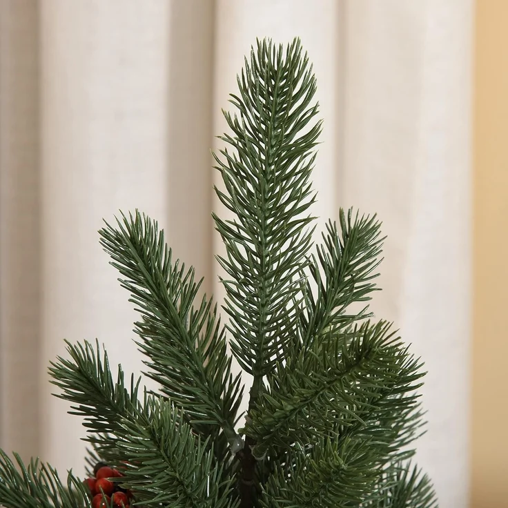 HOMCOM Künstlicher Weihnachtsbaum Mini Weihnachtsbaum mit Tannenzapfen, roten Beeren, 50 cm hoch, Fischte, für Tisch und Schreibtisch – Bild 6