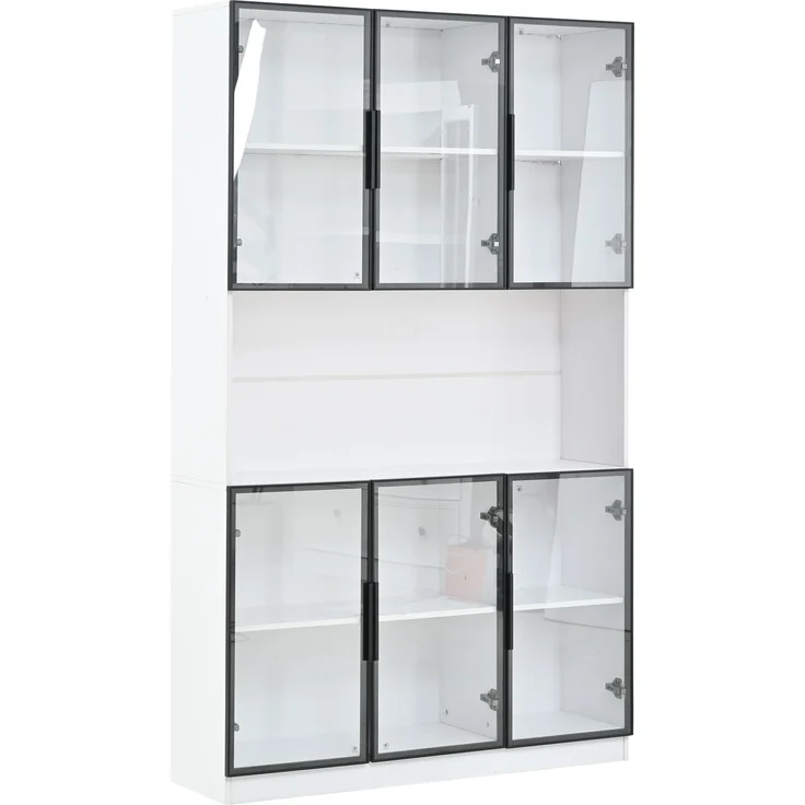 120*34*200cm Vitrine, Standvitrine mit 6 Schranktüren, Freilagerbereich, Hochschrank, Glasvitrine mit LED, Wohnzimmerschrank 120 cm breit, Multifunktionsschrank, Großer Schrank, Weiß--Weiß--120x34x200cm--YOUDENOVA – Bild 10