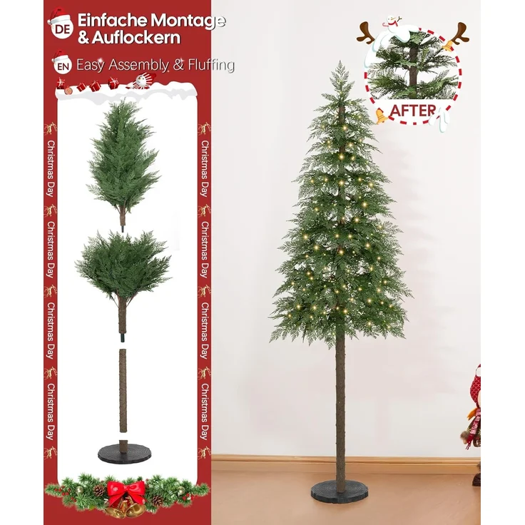 Yorbay Künstlicher Weihnachtsbaum 180cm Weihnachten Baum Deko mit LED Beleuchtung, Schmal PE Christbaum, Tanne, Naturgetreuer PE Weihnachtsbaum mit Scheibenbasis für Heim Geschäft – Bild 5