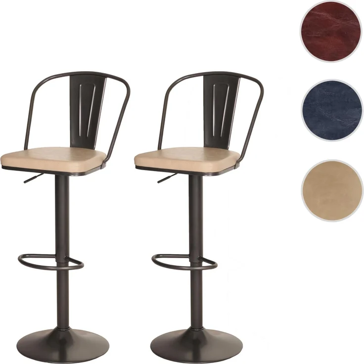 2er-Set Barhocker HWC-H10a, Tresenhocker Barstuhl, höhenverstellbar drehbar Industrial Kunstleder Metall ~ vintage beige – Bild 9