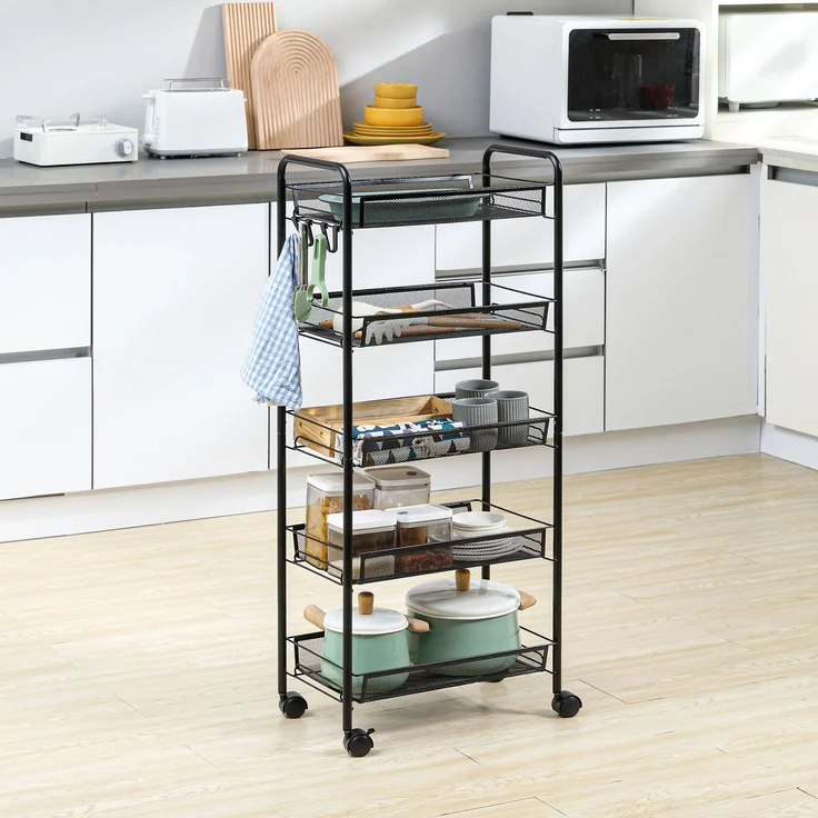 HOMCOM Servierwagen, Stahl, Schwarz, 45L x 26,5B x 106H cm – Bild 2