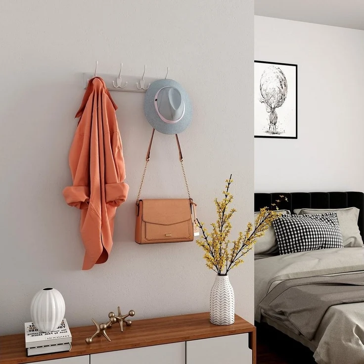 SONGMICS Wandgarderobe, Garderobenleiste, 4 Dreifach-Haken aus Metall, Hakenleiste für Kleidung, Taschen, für Flur Schlafzimmer Wohnzimmer, vormontiert, wolkenweiß LHRDE30WT – Bild 3
