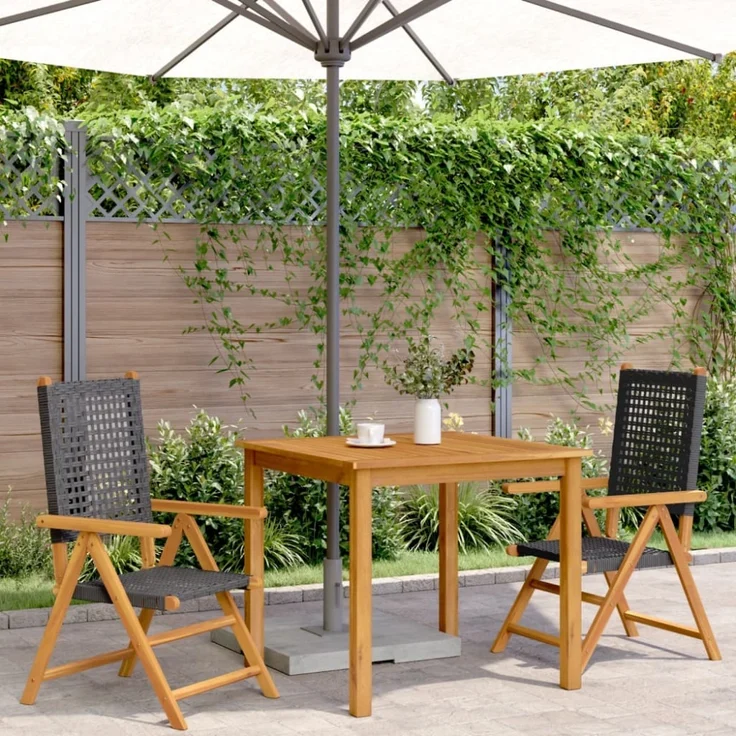 vidaXL Gartenstühle 2 Stk. Schwarz Massivholz Akazie und Poly Rattan 367651 – Bild 7